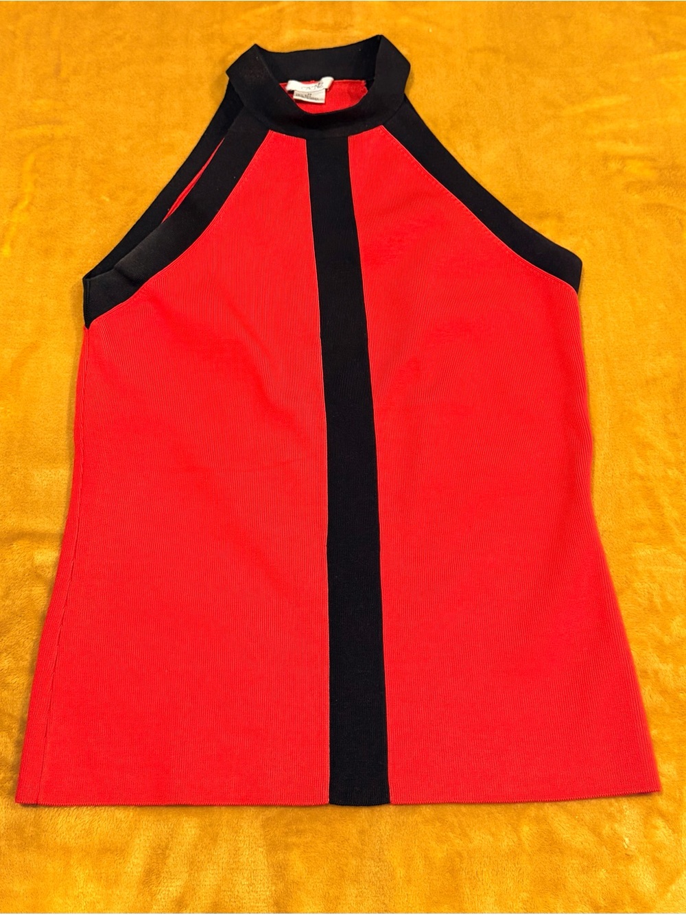 Cache Red Ribbed Halter Tank Top with Black Contrast - Picture 3 of 9